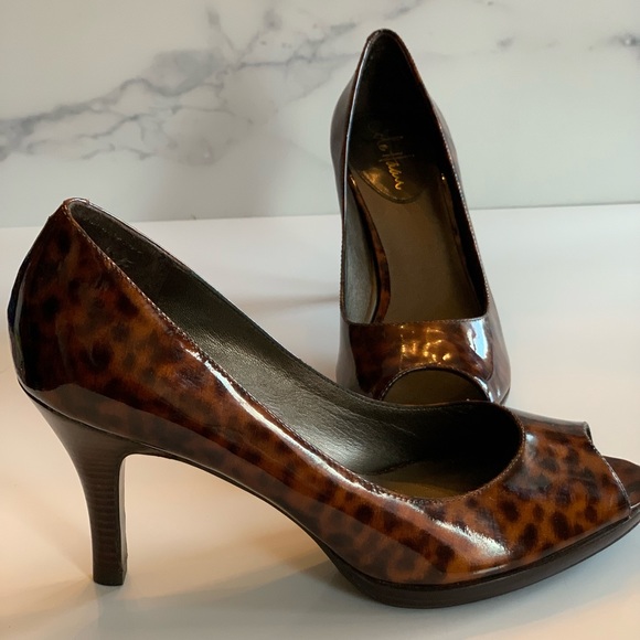 Cole Haan Patent Leather Tortoise Pumps with open toe - Picture 3 of 6